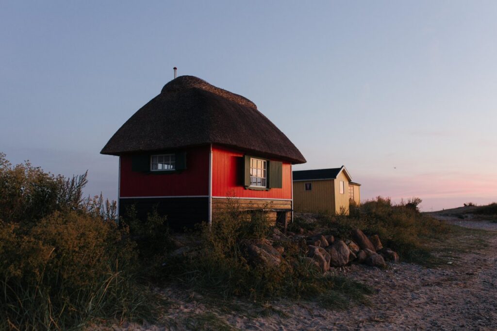 Strandhuizen in Marstal op het Deense eiland Aero